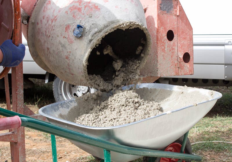 Concrete Mixer at the Jobsite. Concept of Hard Work. Production of