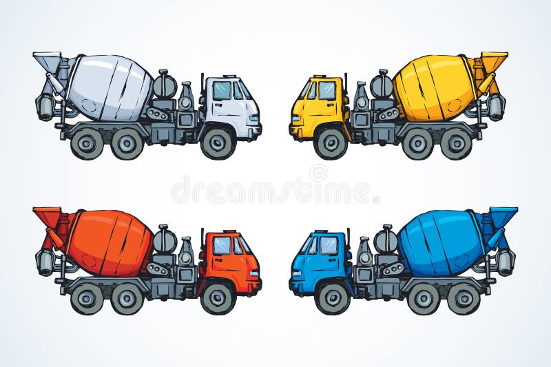 Big grey, red, yellow, blue scrambler drum container on light road backdrop. Bright multy color hand drawn logo pictogram emblem sketchy in art modern doodle cartoon style. e view with space for text. Big grey, red, yellow, blue scrambler drum container on light road backdrop. Bright multy color hand drawn logo pictogram emblem sketchy in art modern doodle cartoon style. e view with space for text