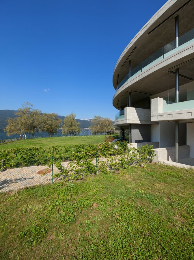 Concrete modern building stock image. Image of balcony - 80735759