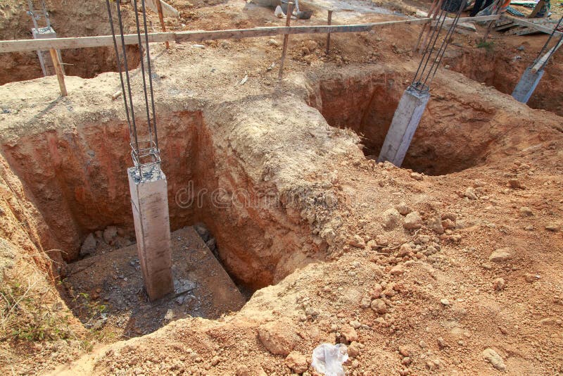 Concrete Pillars Foundation Stock Image - Image of excavation