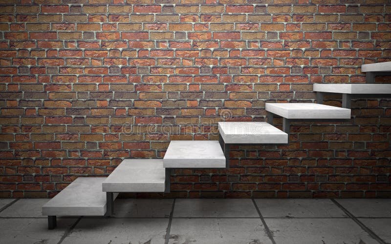 Concrete Stairs on Brick Wall. 3d Rendering Stock Illustration