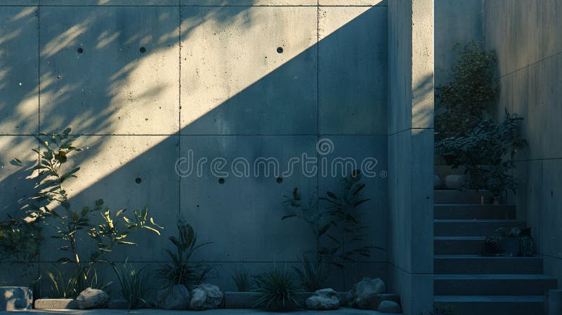 Concrete wall with shadow and plants vector illustration