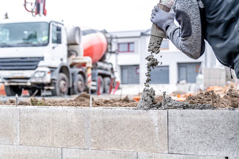 Concreting from the Pipe of the Cement Mixing Car Stock Image Image