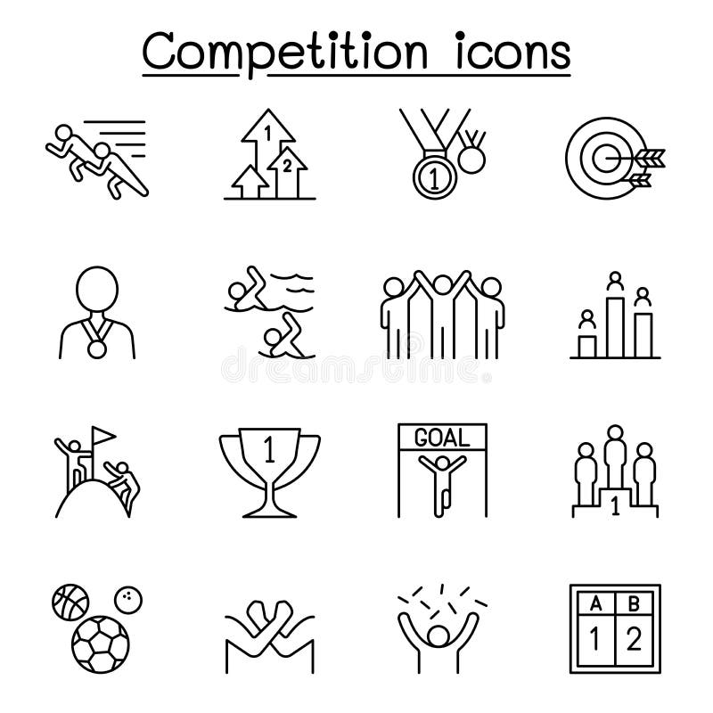 Concurso, concurso, torneos de iconos ambientados en estilo de línea delgada