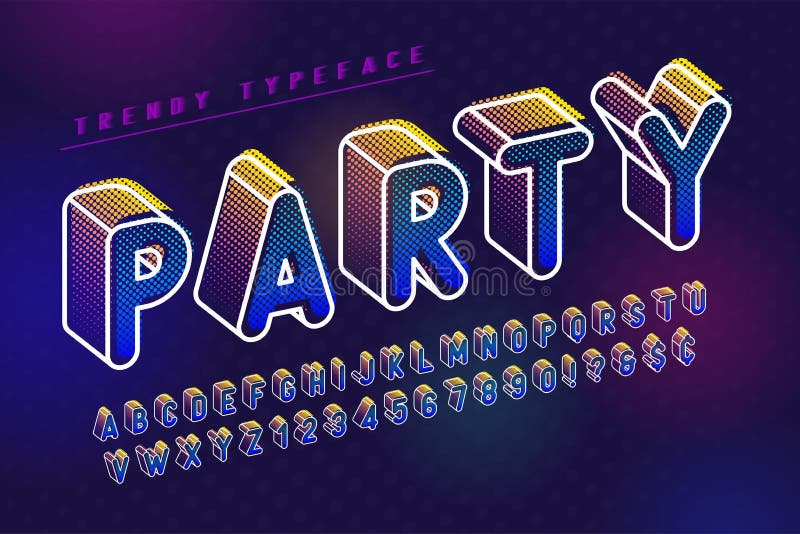 Condensed display font popart design, alphabet, letters and numbers. Swatch color control