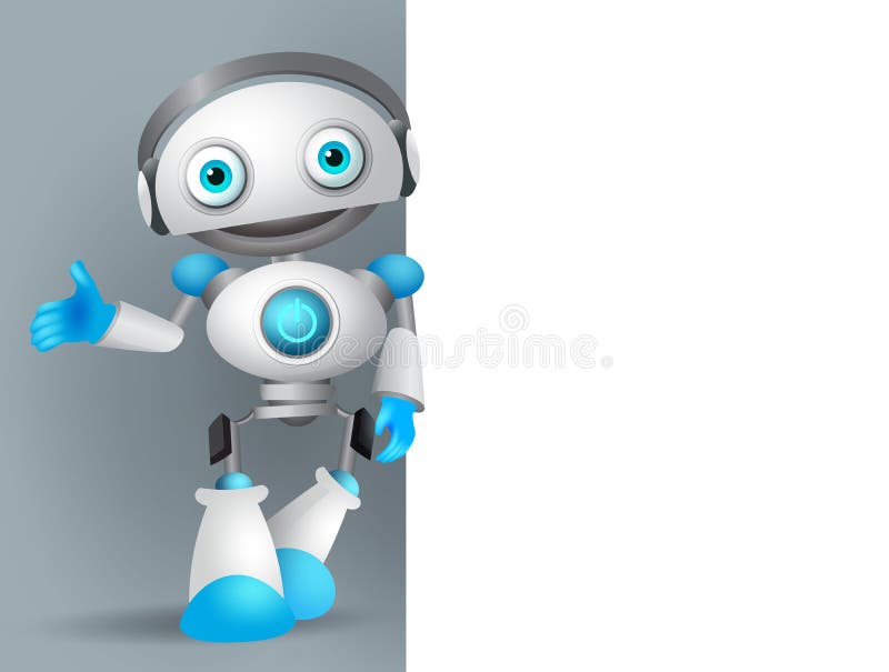 Condizione bianca del carattere di vettore del robot mentre parlando con mentre bordo in bianco vuoto illustrazione vettoriale Condizione bianca del carattere di vettore del robot mentre parlando con mentre bordo in bianco vuoto illustrazione vettoriale