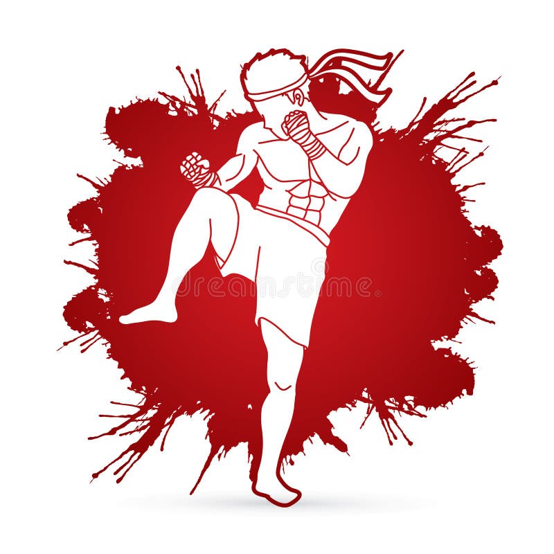 Condizione tailandese di Muay e tailandese di pugilato pronta a combattere illustrazione di stock Condizione tailandese di Muay e tailandese di pugilato pronta a combattere illustrazione di stock