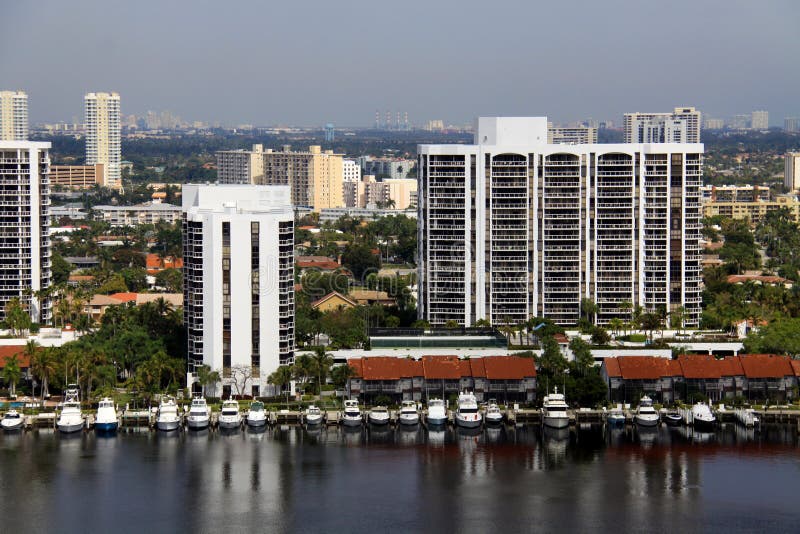 Condominiums with private boat docks stock photo
