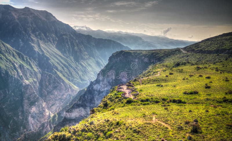 Condors above the Colca canyon at Condor Cross or Cruz Del Condor viewpoint, Chivay, Peru