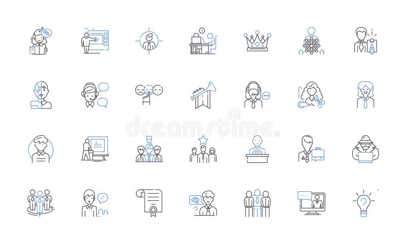 Conduct performance line icons collection. Evaluation, Competency, Assessment, Productivity, Efficiency, Effectiveness royalty free illustration