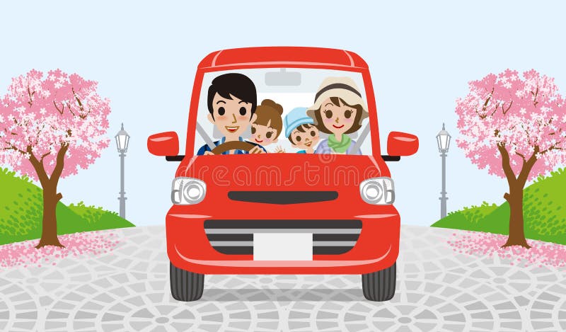 Conduzindo a família - parque da árvore de cereja - EPS10 ilustração royalty free Conduzindo a família - parque da árvore de cereja - EPS10 ilustração royalty free