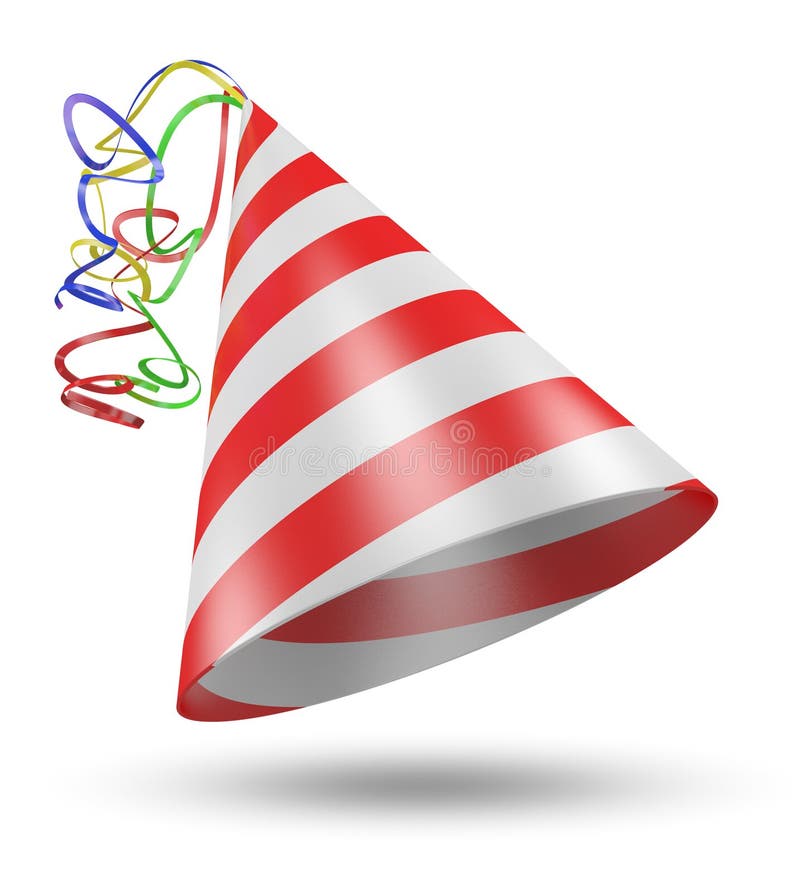 Cone Shaped Birthday Party Hat with Stripes and Ribbons Stock Illustration  - Illustration of surprise, white: 53593353