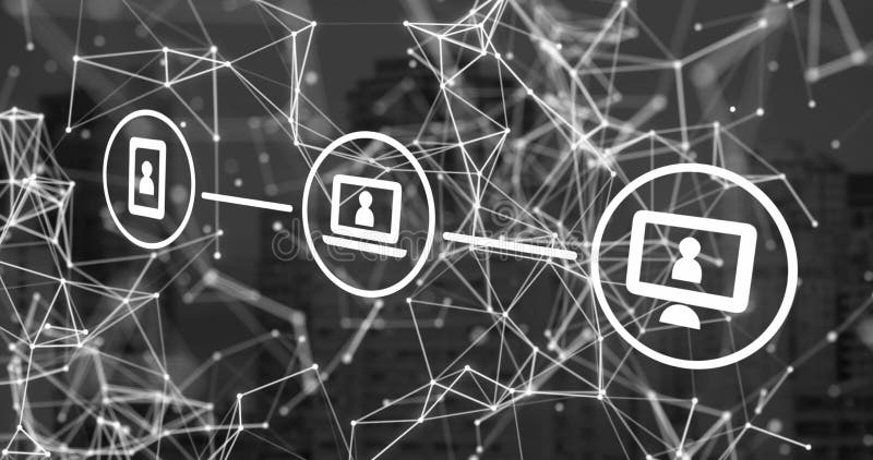 Conectarea dispozitivelor în conexiuni digitale de rețea futuriste în conceptul de tehnologie stock illustration