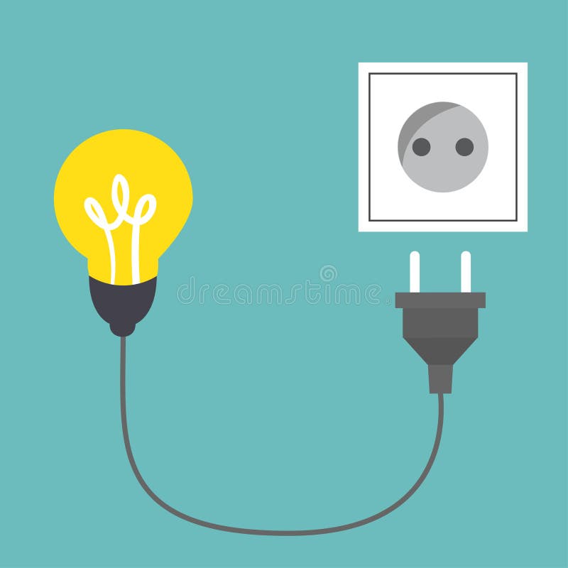 Conecte a ideia A luz de bulbo, cord a tomada elétrica conectada ao soquete de poder ilustração stock Conecte a ideia A luz de bulbo, cord a tomada elétrica conectada ao soquete de poder ilustração stock