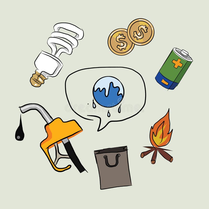 Conecte a tierra el bosquejo del dibujo de la lámpara del fuego del dinero de la electricidad del aceite del icono del calentamie libre illustration Conecte a tierra el bosquejo del dibujo de la lámpara del fuego del dinero de la electricidad del aceite del icono del calentamie libre illustration
