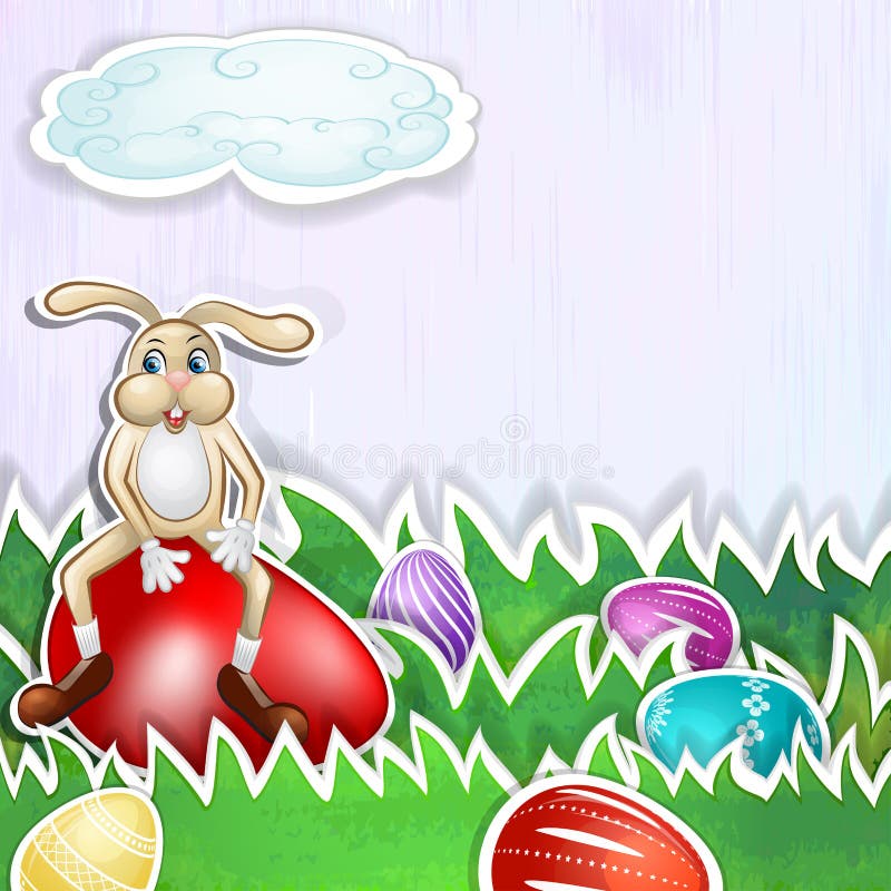Conejito feliz con la tarjeta de los huevos de Pascua ilustración del vector Conejito feliz con la tarjeta de los huevos de Pascua ilustración del vector