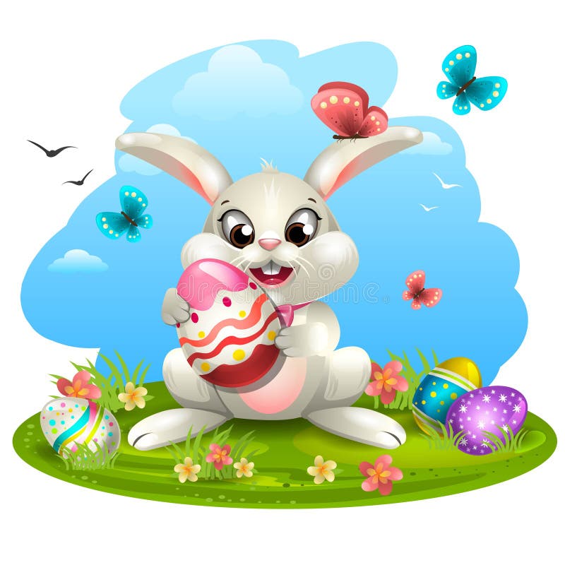 Conejo blanco con los huevos ilustración del vector Conejo blanco con los huevos ilustración del vector