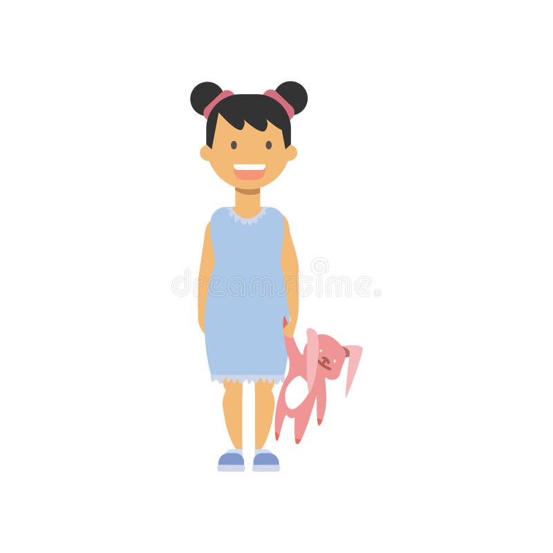 Conejo del juguete del control de la niña, avatar integral de los niños felices en el fondo blanco, concepto acertado de la guard stock de ilustración Conejo del juguete del control de la niña, avatar integral de los niños felices en el fondo blanco, concepto acertado de la guard stock de ilustración