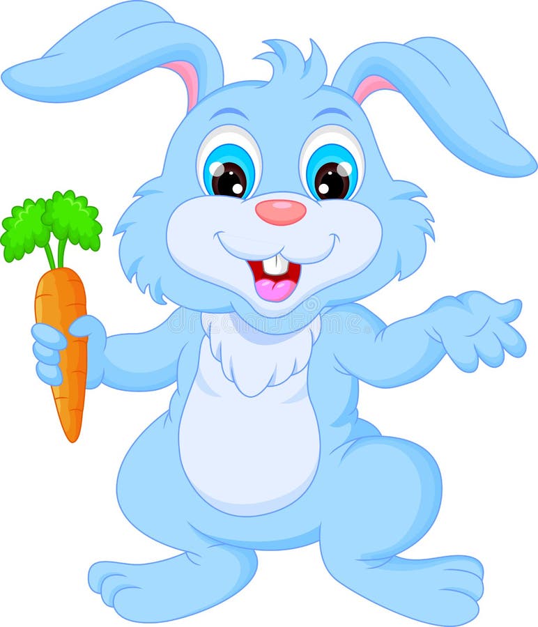 Conejo feliz de la historieta que sostiene la zanahoria stock de ilustración Conejo feliz de la historieta que sostiene la zanahoria stock de ilustración