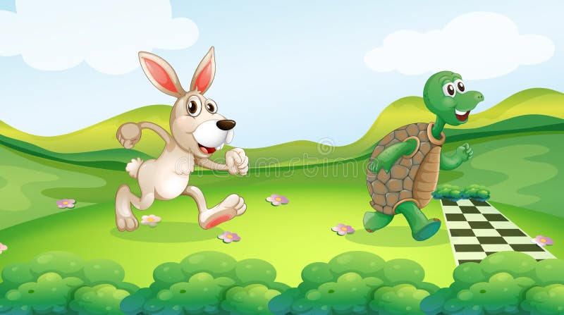 Conejo y tortuga en la raza stock de ilustración Conejo y tortuga en la raza stock de ilustración