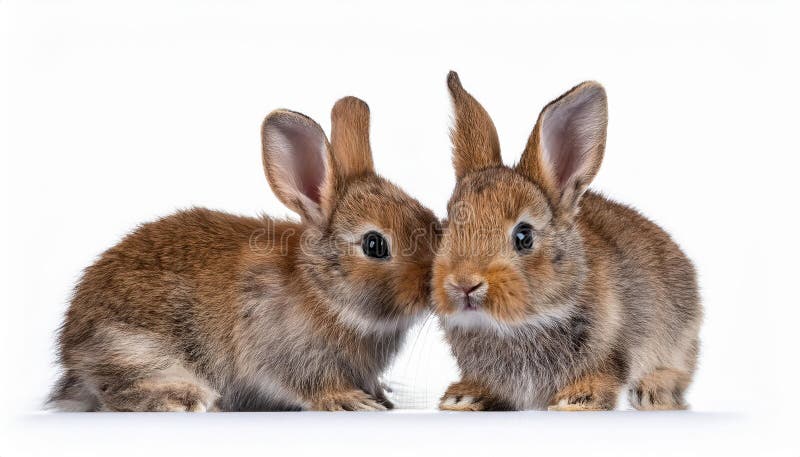 Cachorritos de conejo marrones y adorables con orejas puntiagudas sobre un fondo blanco aislado, ojos radiantes que brillan en un libre illustration