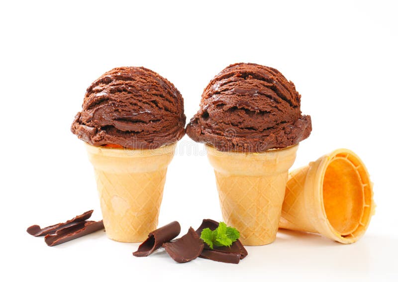 Chocolate ice cream cones - studio shot. Chocolate ice cream cones - studio shot