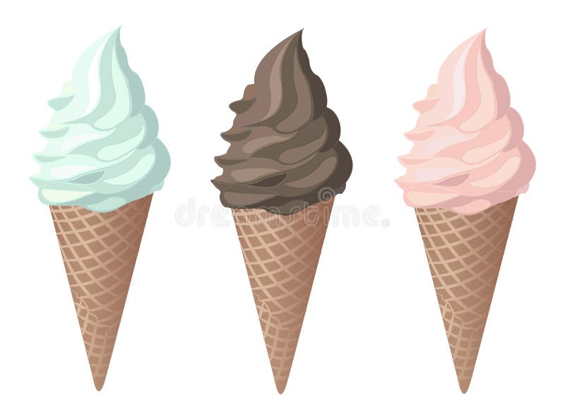 Cones strawberry mint chocolate ice cream. Vector royalty free illustration