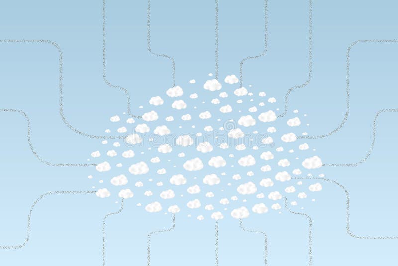 Conexiones de la nube - nube grande simbólica hecha por las diversas nubes - infraestructura conectada libre illustration Conexiones de la nube - nube grande simbólica hecha por las diversas nubes - infraestructura conectada libre illustration