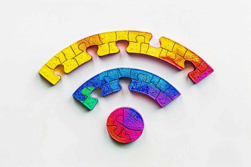 Conexiune generativă a simbolului Wifi cu sigla Wifi, făcută din puzzle-uri colorate cu hârtie, izolate pe fond alb vector illustration