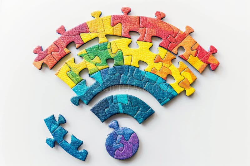 Conexiune generativă a simbolului Wifi cu sigla Wifi, făcută din puzzle-uri colorate cu hârtie, izolate pe fond alb vector illustration