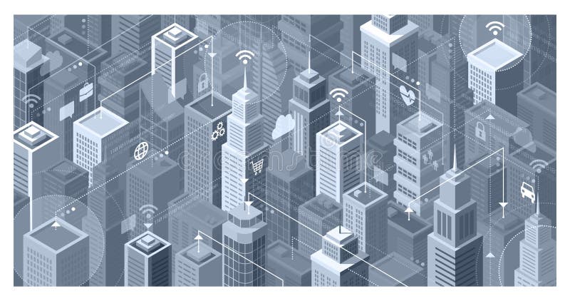 Conexiuni inteligente între orașe vector illustration