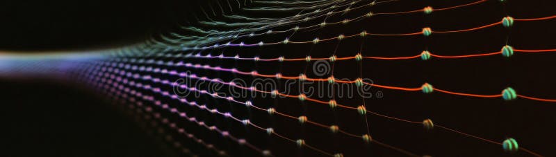Conexión abstracta a través de líneas coloridas y puntos en un fondo oscuro imágenes de archivo libres de regalías
