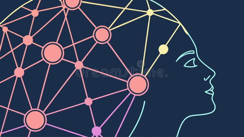 Conexión de red cerebro tecnología de mente digital e intelecto diseño vectorial Generación de IA stock de ilustración