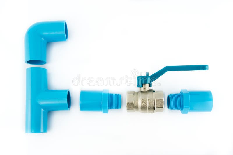 Conexión de tubo azul del pvc con la válvula imagenes de archivo Conexión de tubo azul del pvc con la válvula imagenes de archivo