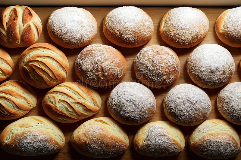 Confectionery Cereal Buns Baked Bread on Baking Sheet Stock