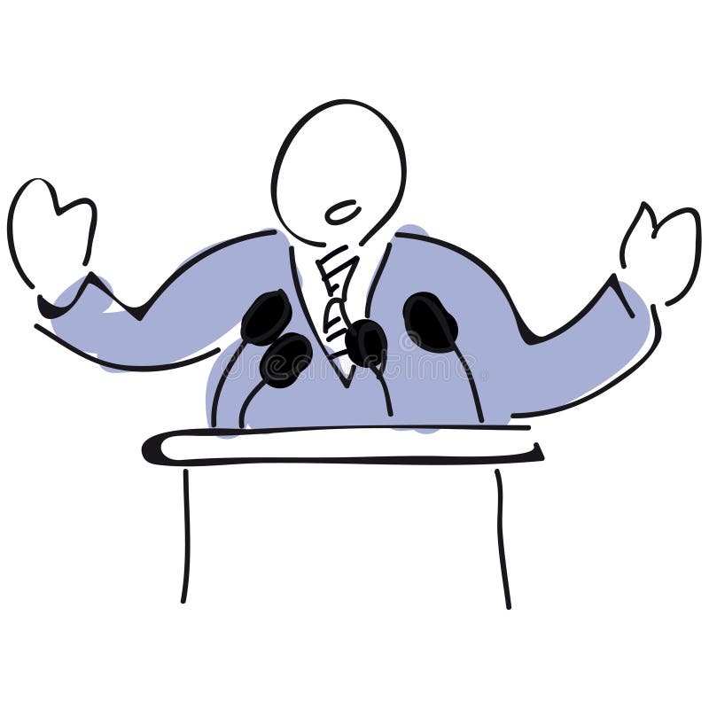 Illustration of a businessman talking on podium + vector eps file. Conference podium vectors