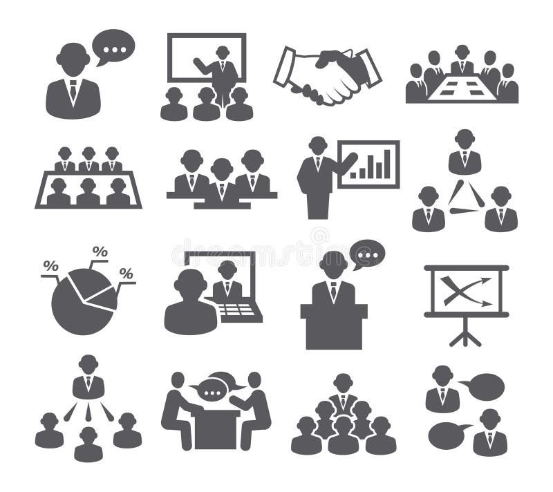 Conference icons on white background. Conference podium vectors