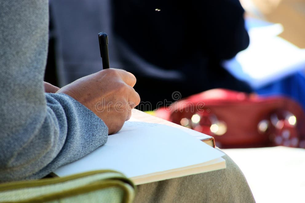 Conference Meeting Notebooks and Writing Stock Photo - Image of hands ...