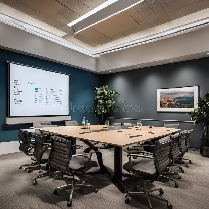 A Conference Room Setup with Presentation Slides on a Screen.AI ...
