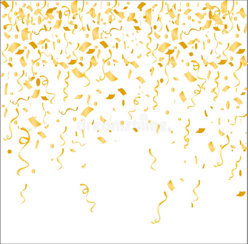 Confetes do ouro da ilustração do vetor no fundo branco O aniversário comemora o conceito, decoração dourada de queda