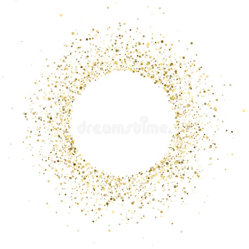 Confetti aurii strălucitoare și paiete explodează într-un cerc abstract strălucitor. royalty free illustration