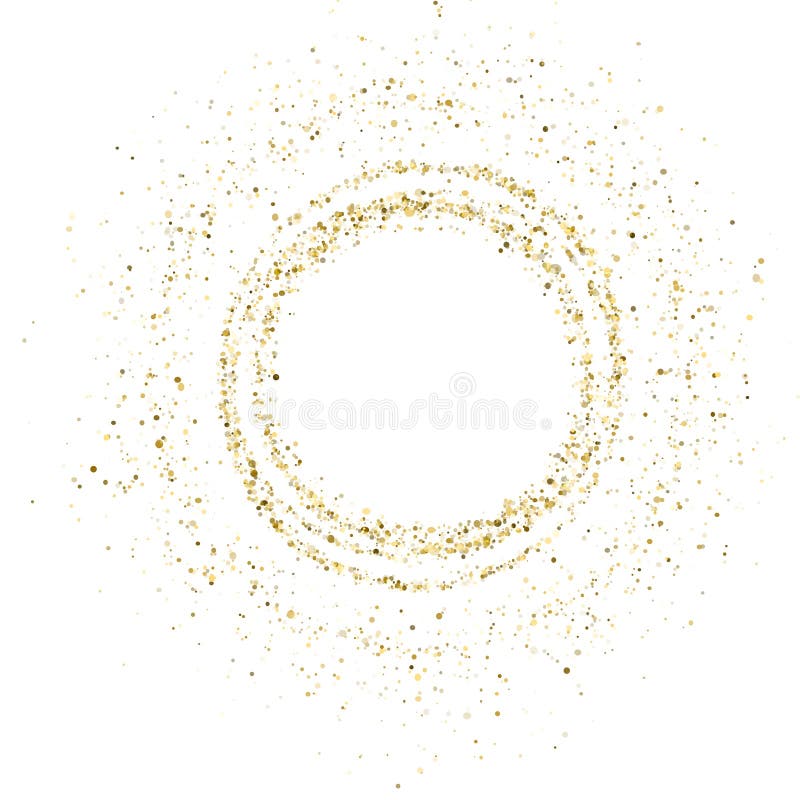 Confetti aurii strălucitoare și paiete explodează într-un cerc abstract strălucitor. vector illustration