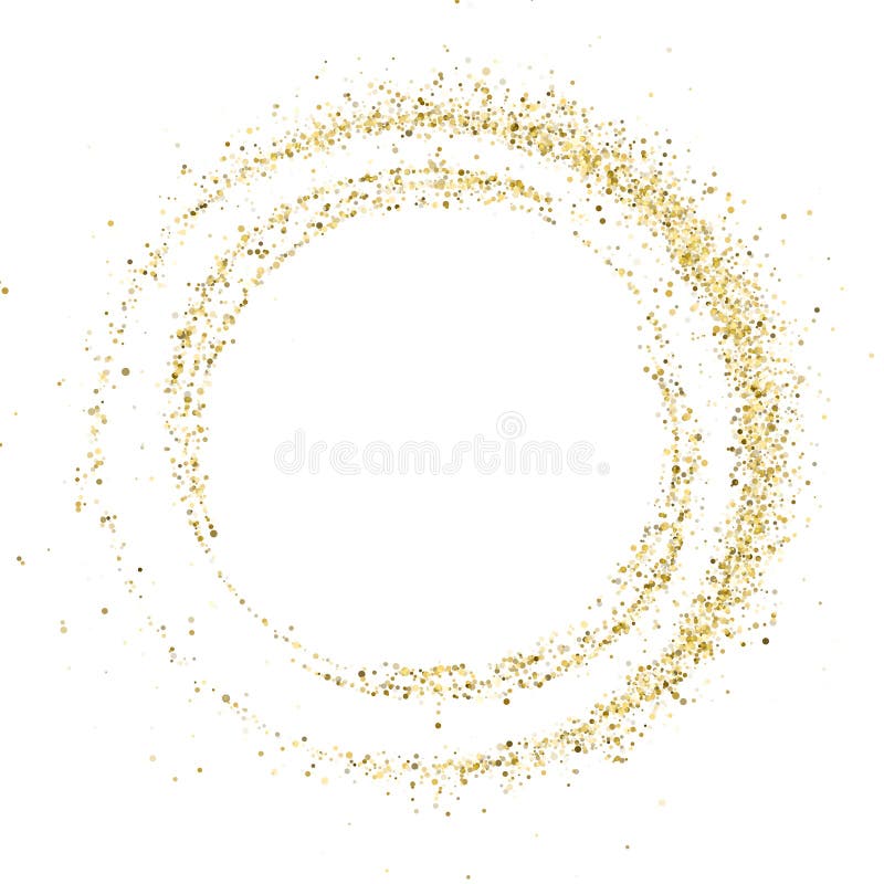 Confetti aurii strălucitoare și paiete explodează într-un cerc abstract strălucitor. stock illustration