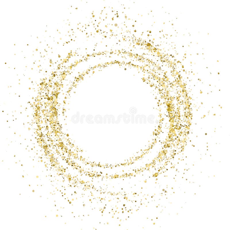Confetti aurii strălucitoare și paiete explodează într-un cerc abstract strălucitor. royalty free illustration