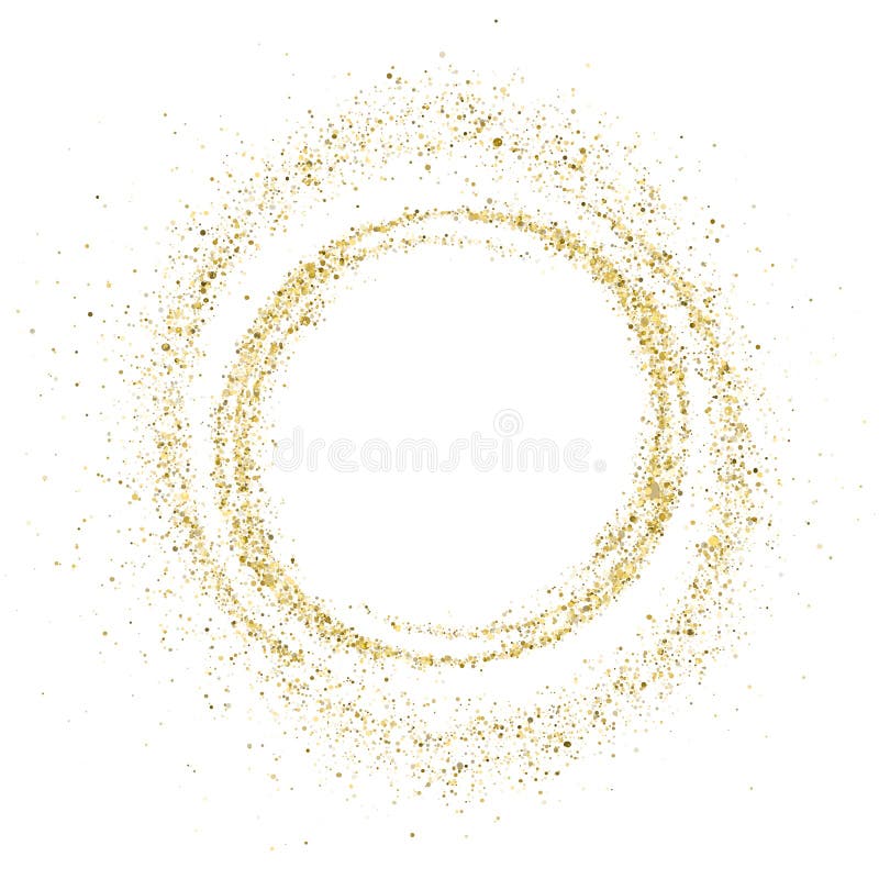 Confetti aurii strălucitoare și paiete explodează într-un cerc abstract strălucitor. vector illustration