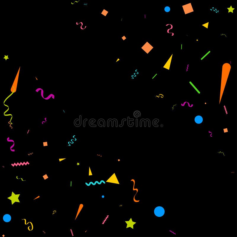 Confetti Concept Design Template Holiday Happy Day. Black Background