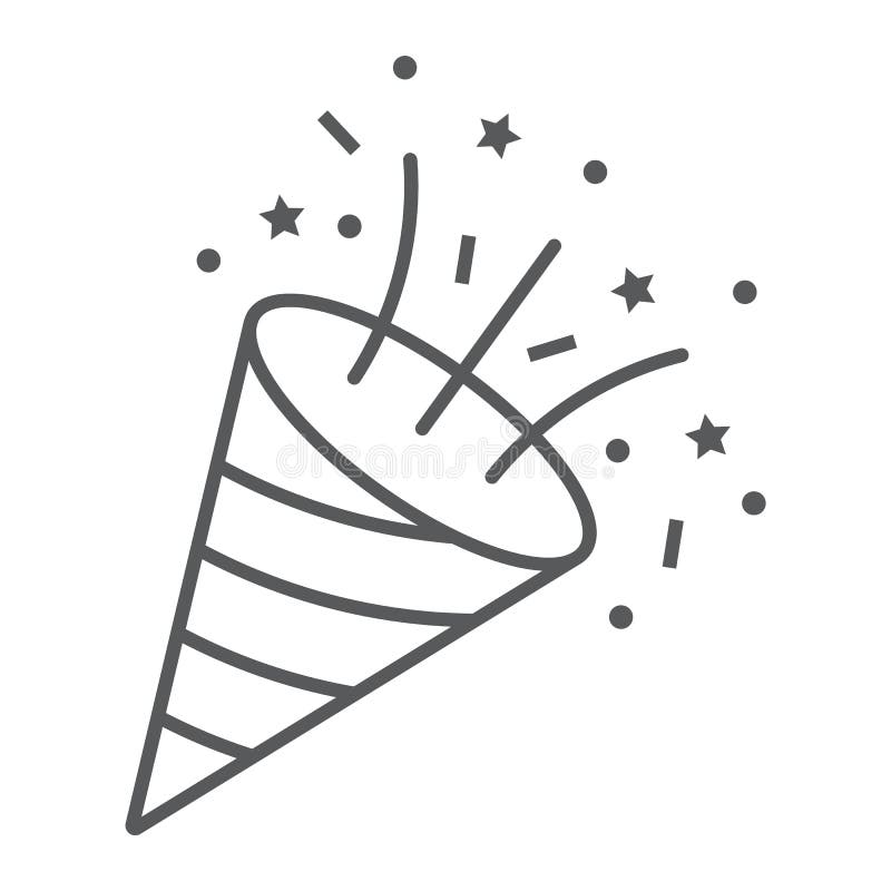 Confetti popper thin line icon, party and decoration, firecracker sign, vector graphics, a linear vector illustration