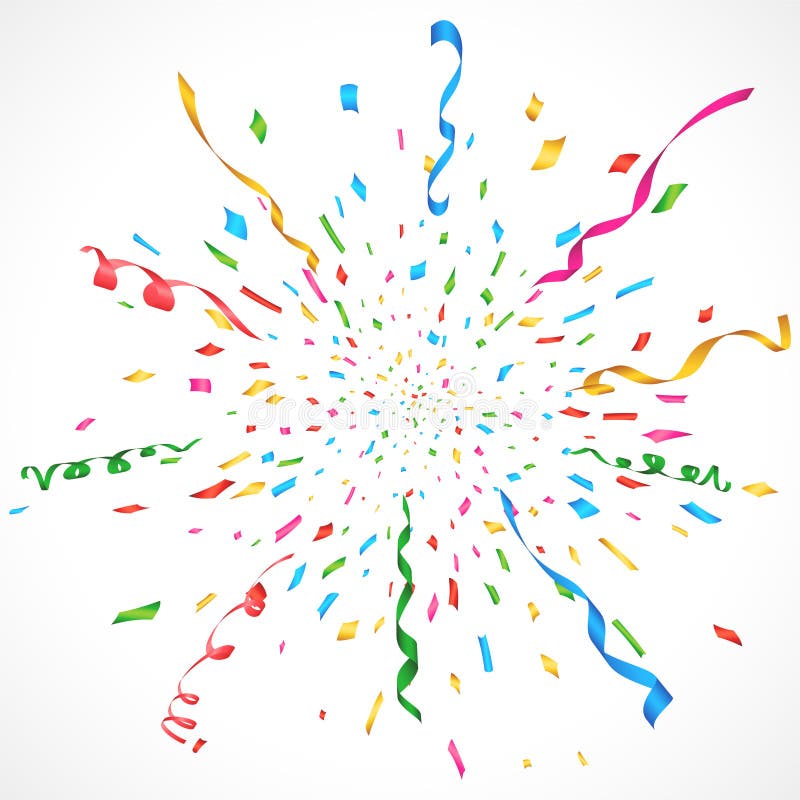 Confetti Burst Explosion. Color Flying Ribbons And Streamers. Birthday
