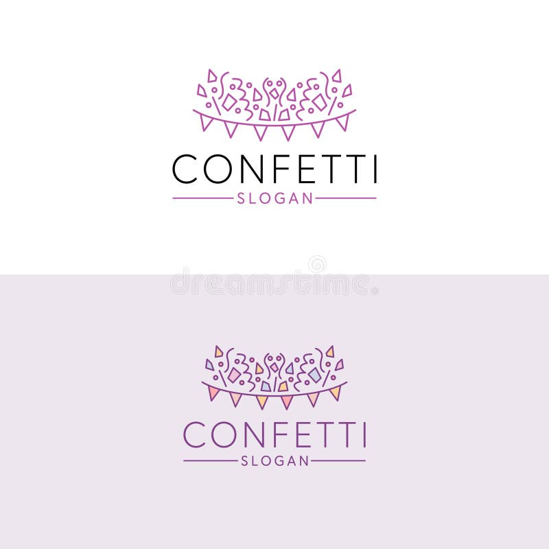 Confetti Vector Logo Design. Flags and Confetti Sparkles Logotype Stock