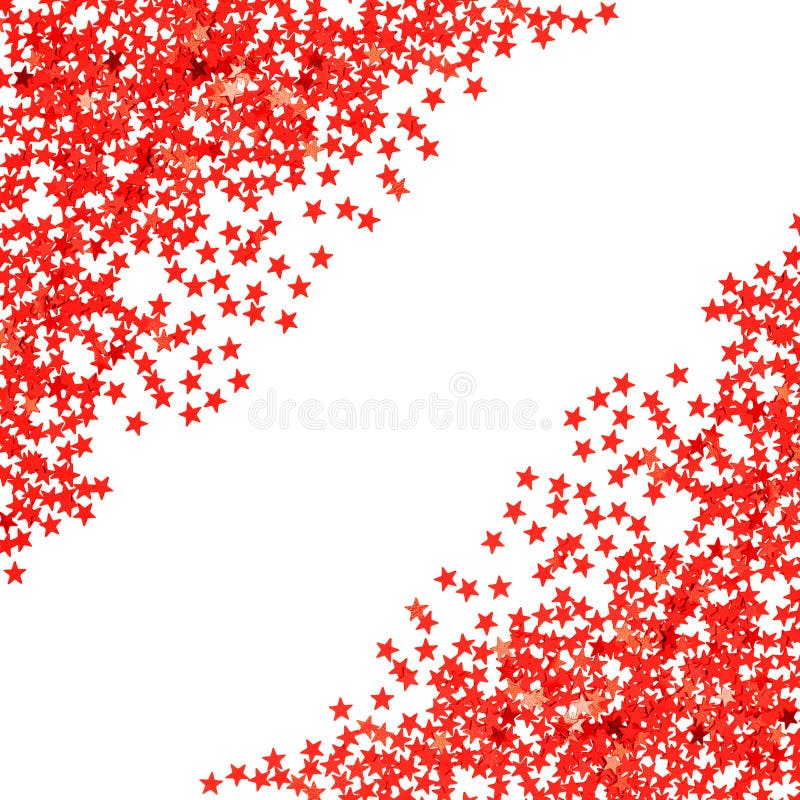 Confettis rouges en forme d'étoile sur le fond blanc photos libres de droits Confettis rouges en forme d'étoile sur le fond blanc photos libres de droits